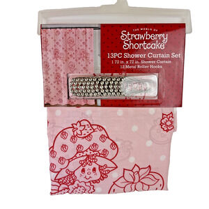 Strawberry Shortcake 13 Piece Shower Curtain Set 12 Metal Hooks 72" x 72"